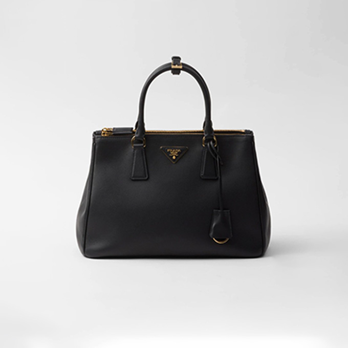 prada galleria large grained leather top handle tote handbag